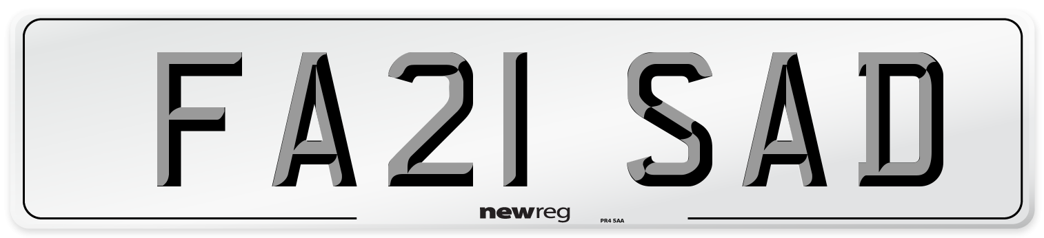 FA21 SAD Number Plate from New Reg